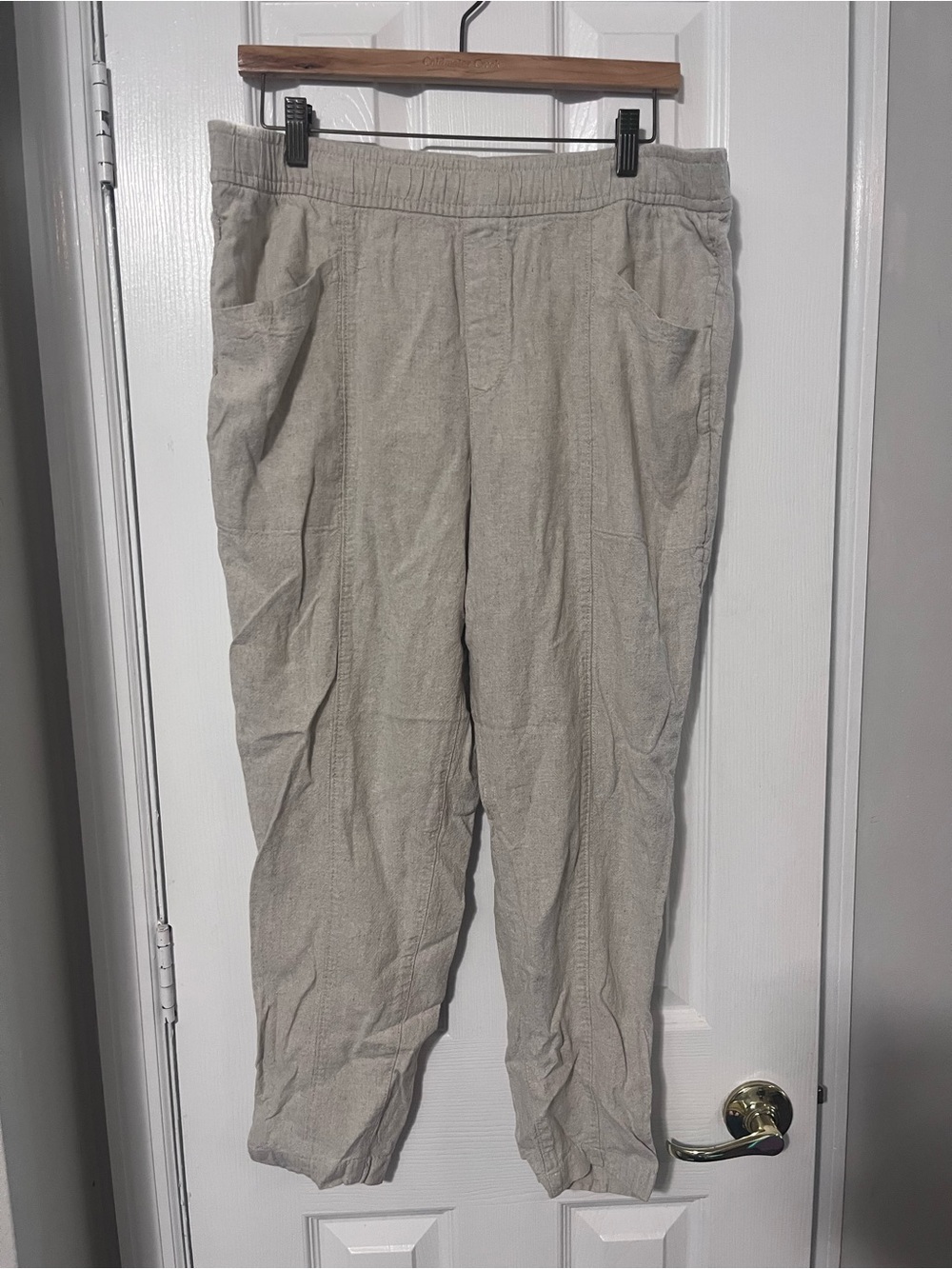 Old Navy women’s Linen rayon blend tapered pant stretch drawstring large pocket